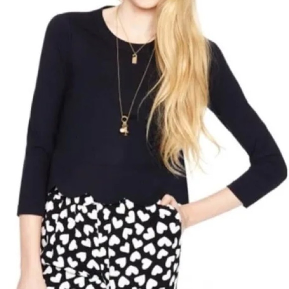 Kate Spade Ponte Scallop Crop Top Sweatshirt Pullover Sweater Black Small Size 2